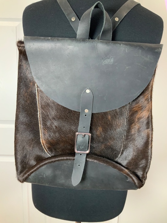 Genuine Leather Western Rustic Brown Black Cowhide Fur Front Backpack main image 12